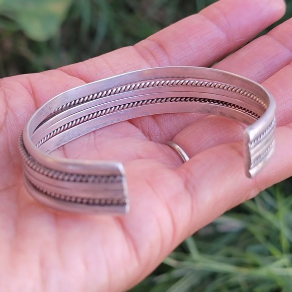 Native American smooth band + rope border + split band five shank 925 sterling - Picture 11 of 13